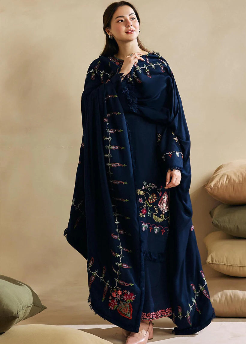 VL672 WINTER 3-Pc Embroidered Dhanak Suit with Heavy Embroidered Dhanak Shawl