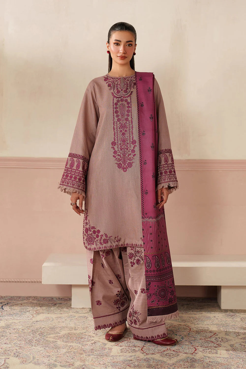 Baroque - 3PC Dhanak Embroidered Suit - VL1270