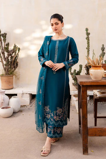 VL709 - 3PC Lawn Embroidered Shirt With Chiffon Embroidered Dupatta