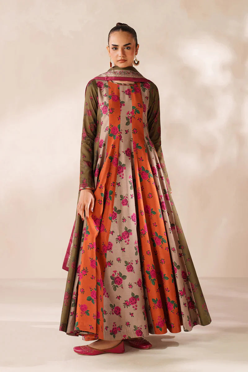 Baroque - Winter 3PC Frock Style Karandi Digital Print Dress - VL1180
