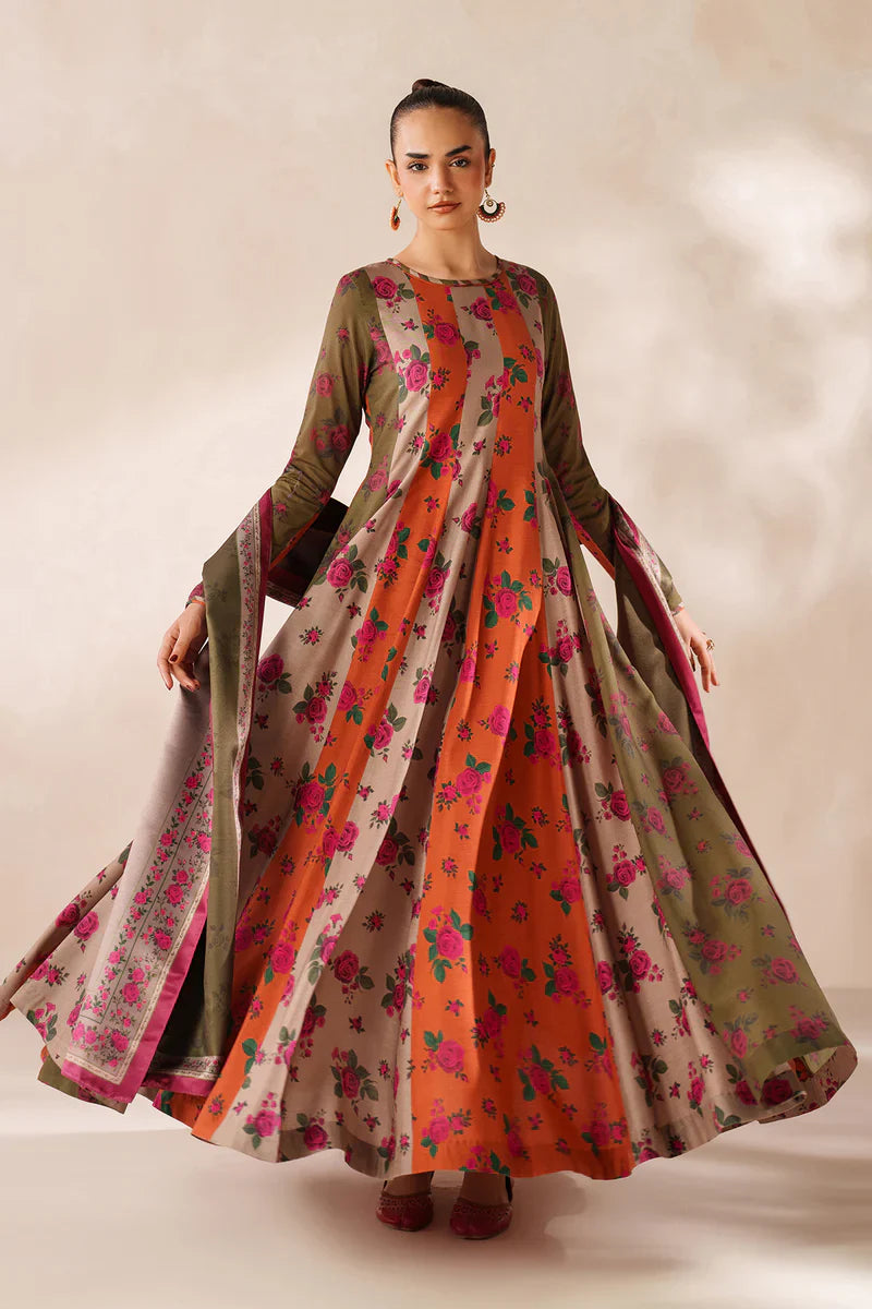 Baroque - Winter 3PC Frock Style Karandi Digital Print Dress - VL1180