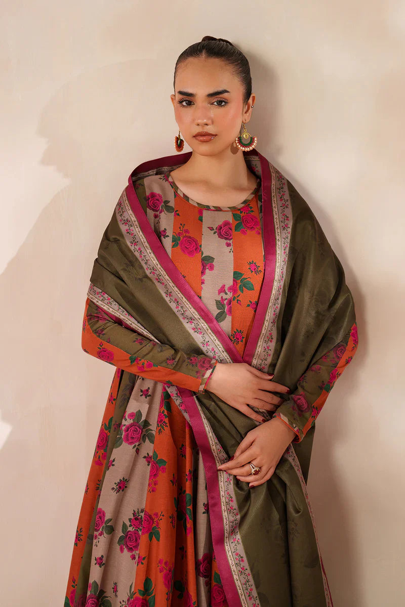 Baroque - Winter 3PC Frock Style Karandi Digital Print Dress - VL1180
