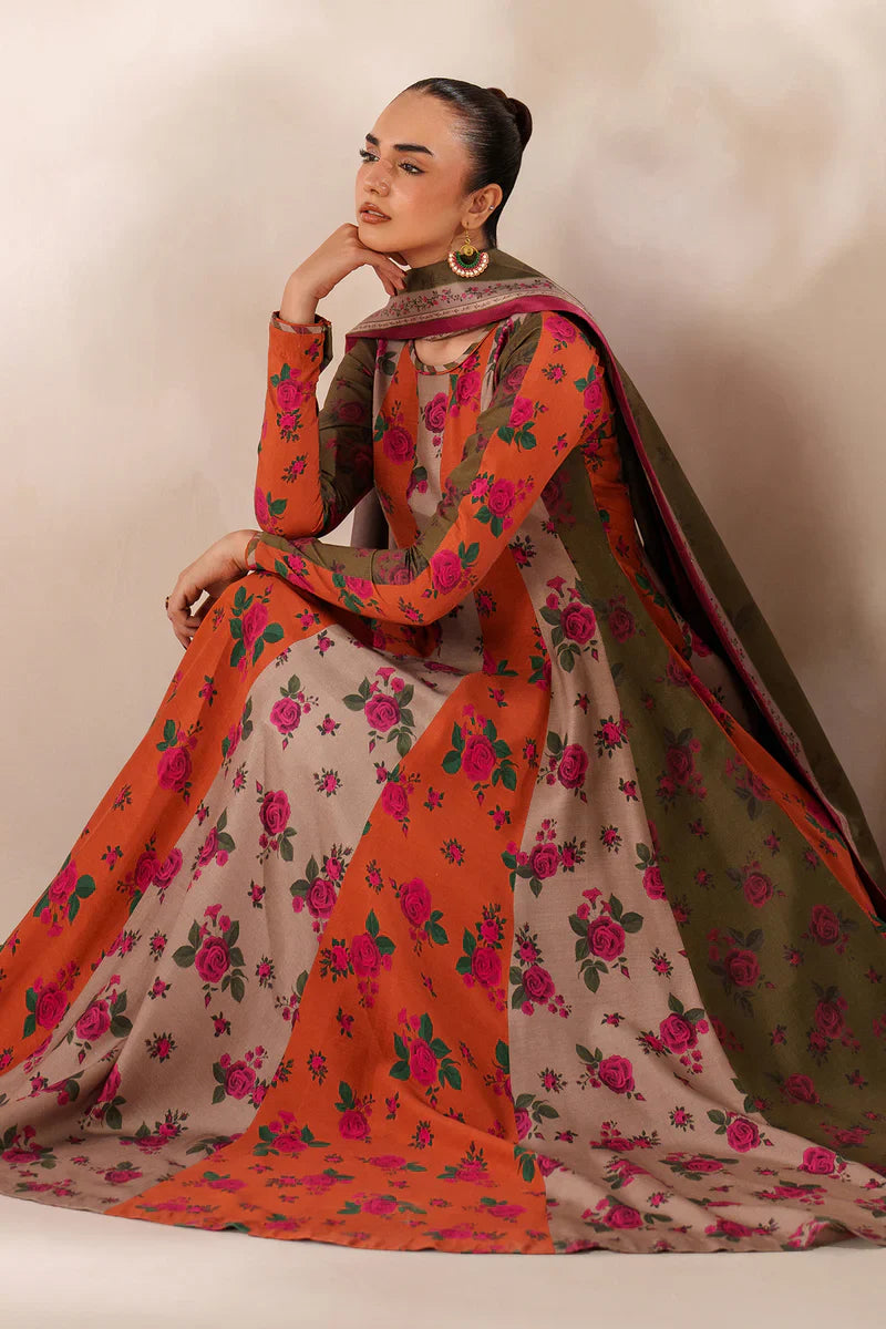 Baroque - Winter 3PC Frock Style Karandi Digital Print Dress - VL1180