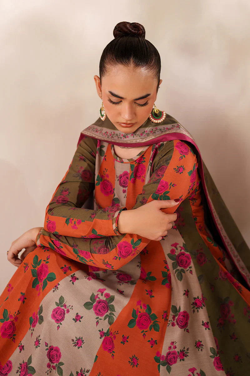 Baroque - Winter 3PC Frock Style Karandi Digital Print Dress - VL1180