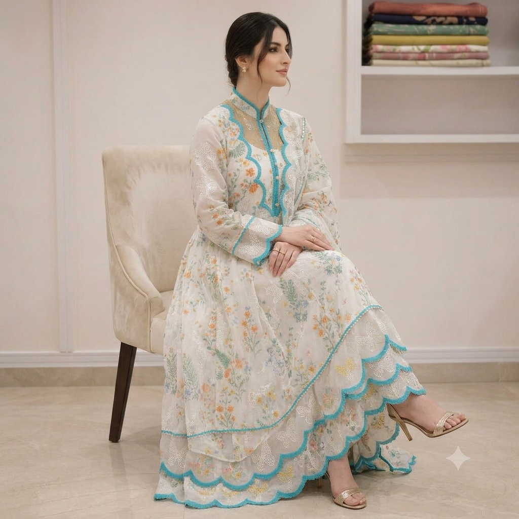 Veezal - 3 piece Lawn frock style Printed suit - VL1488
