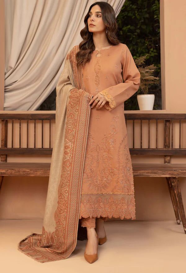 Bin ilyas - Winter 3PC Dhanak Embroidered Suit - VL1275