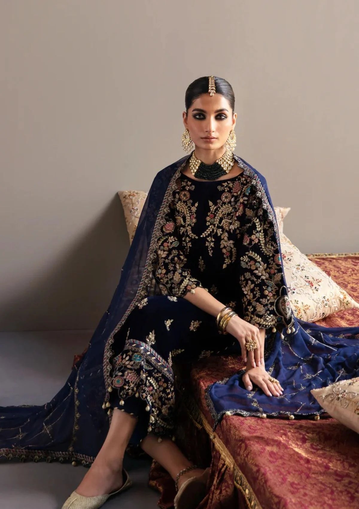 3-Piece Unstitched Heavy Embroidered Velvet Suit - VL981