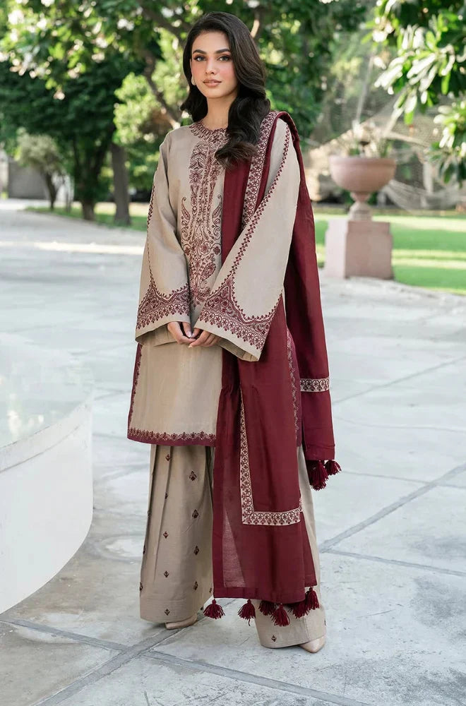 Baroque - 3PC Dhanak Embroidered Suit - VL912