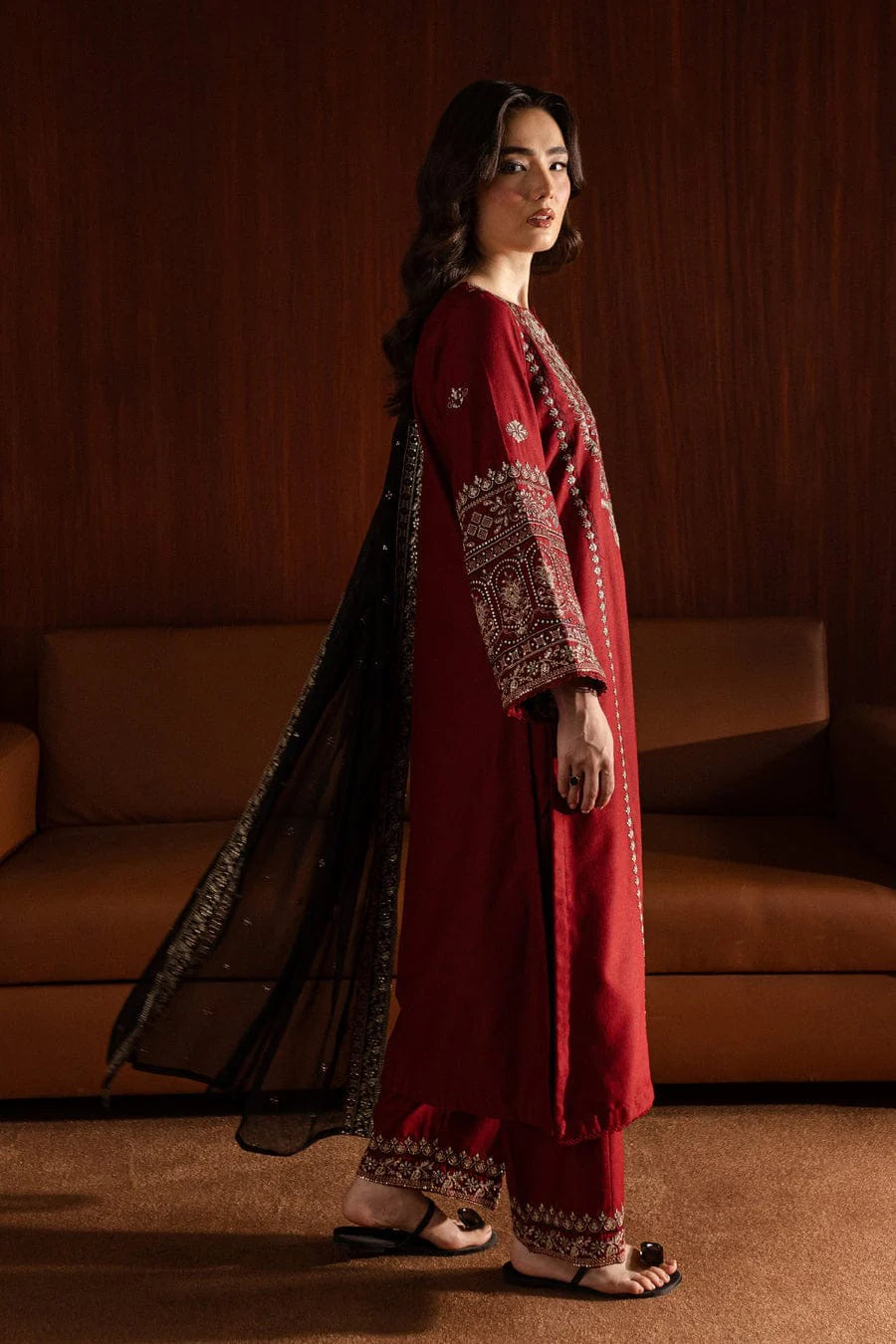 Bareeze Unstitched 3pcs Embroidered Dhanak Suit with Heavy Embroidered Shawl - VL1153