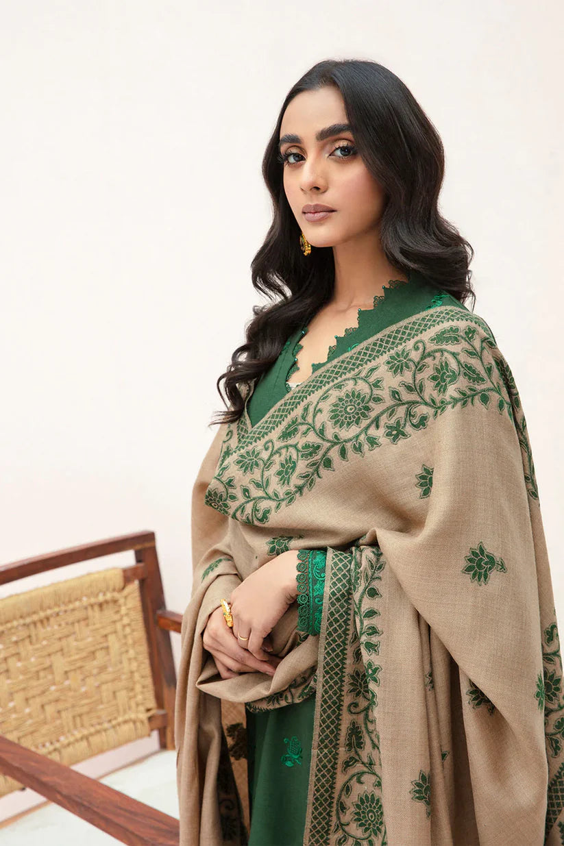 VL823 3PC Winter Dhannak Embroidered suit with Printed Shawll