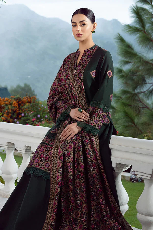 Bareeze Unstitched 3pcs Embroidered Dhanak Suit with Heavy Embroidered Shawl - VL1126
