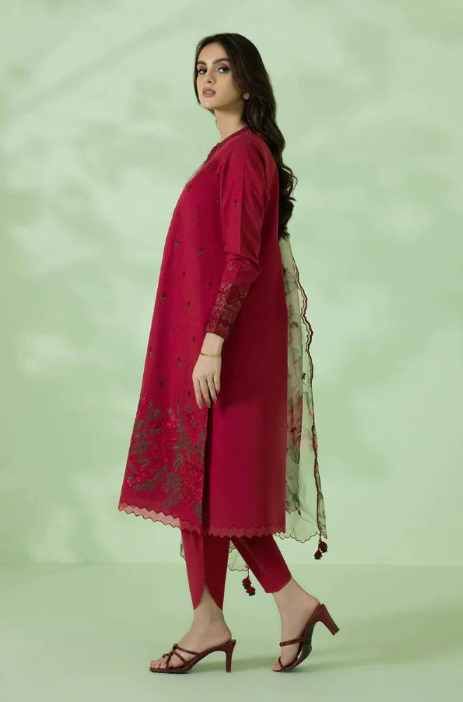 VL534 Sapphire Embroidered Dhanak Three Piece