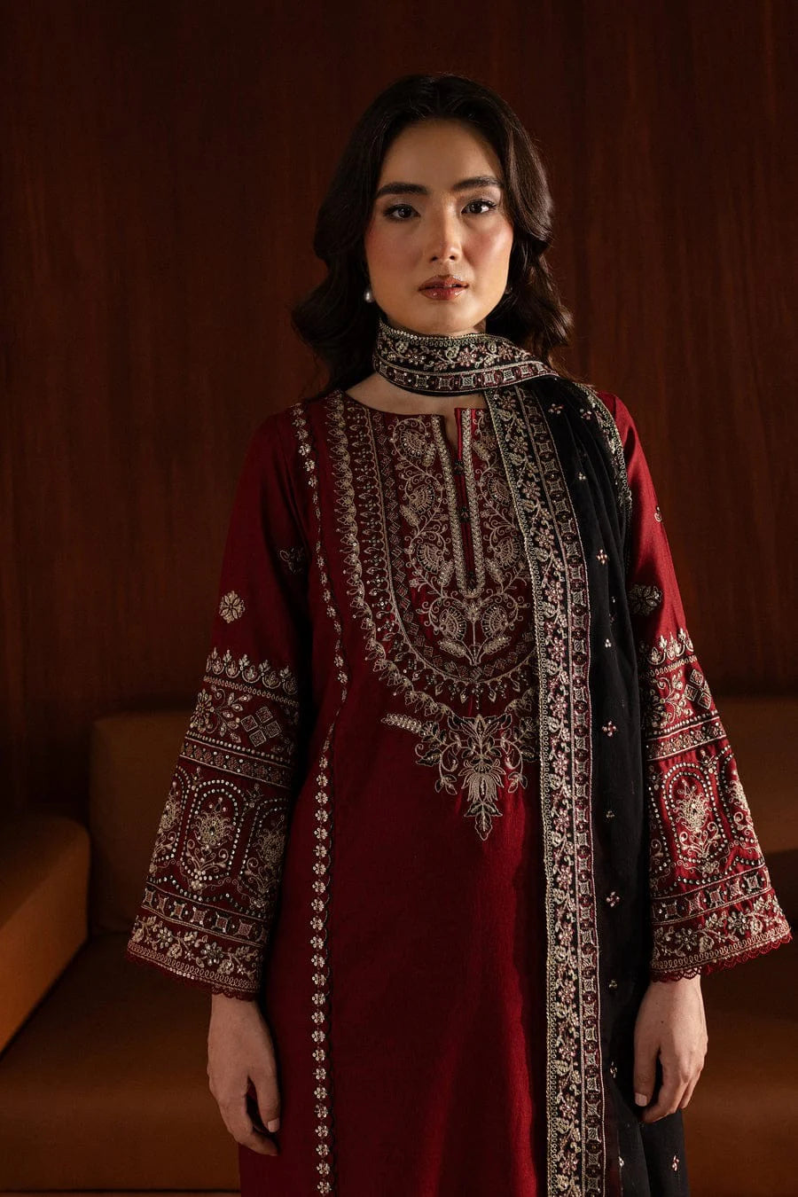 Bareeze Unstitched 3pcs Embroidered Dhanak Suit with Heavy Embroidered Shawl - VL1153