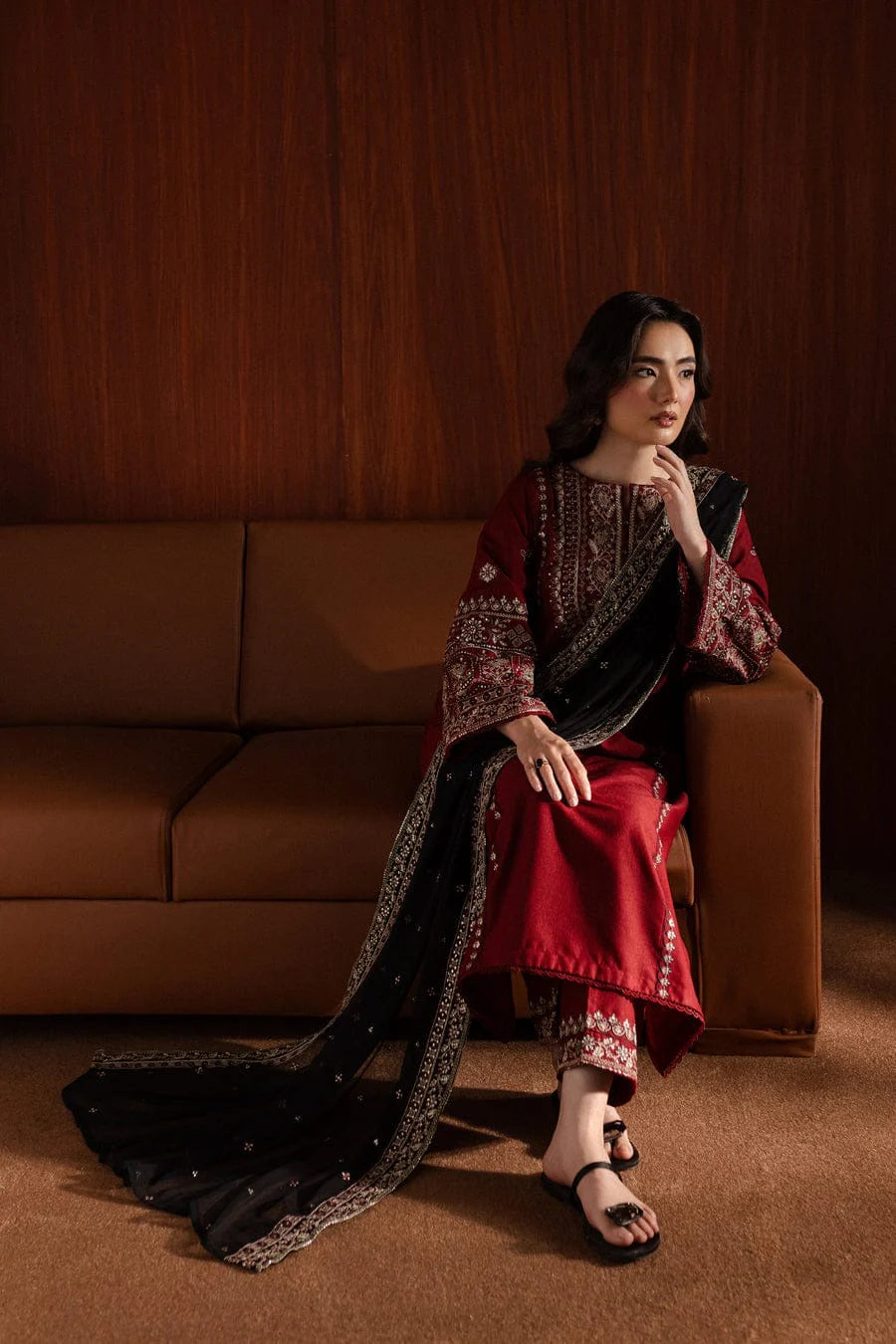 Bareeze Unstitched 3pcs Embroidered Dhanak Suit with Heavy Embroidered Shawl - VL1153