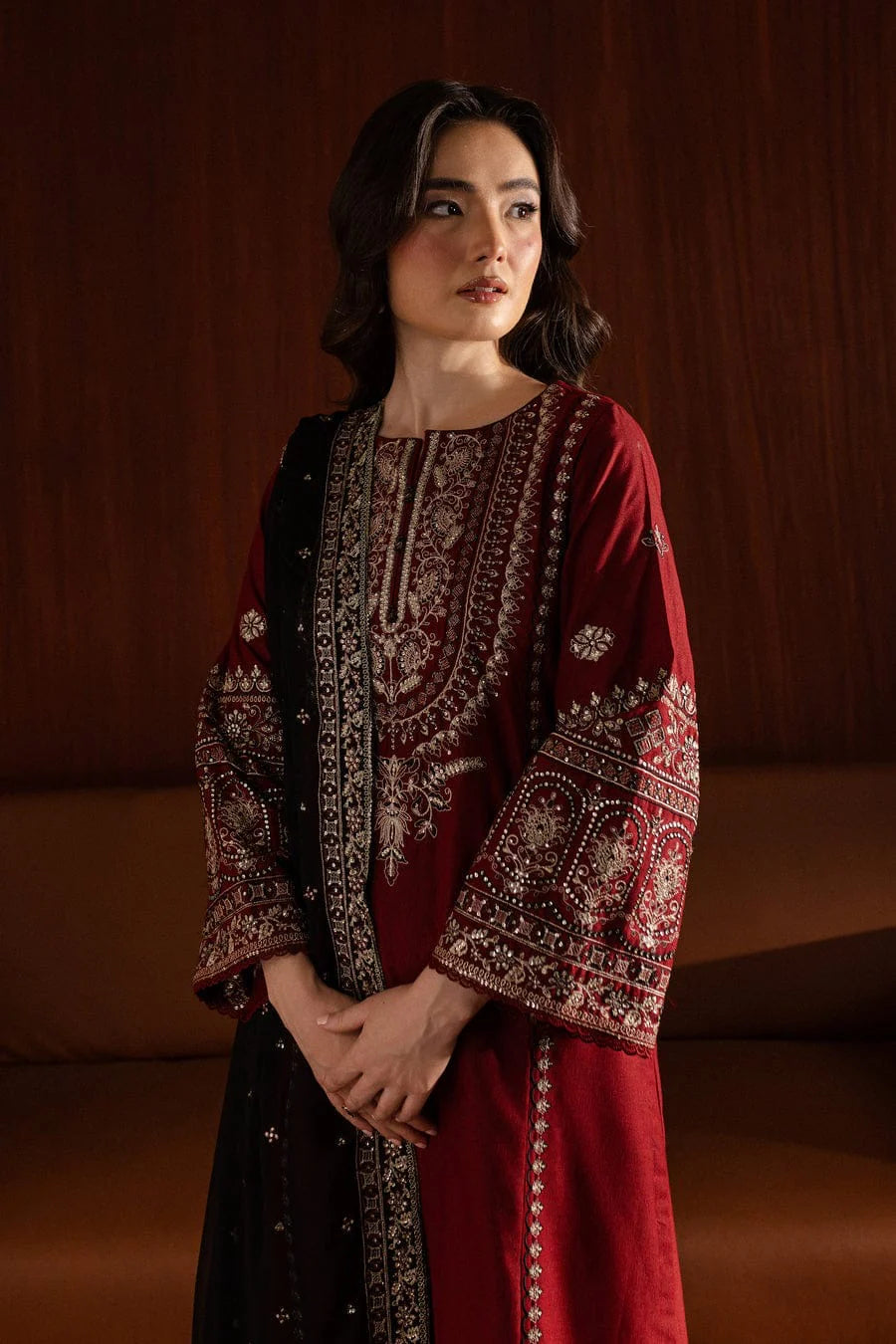 Bareeze Unstitched 3pcs Embroidered Dhanak Suit with Heavy Embroidered Shawl - VL1153