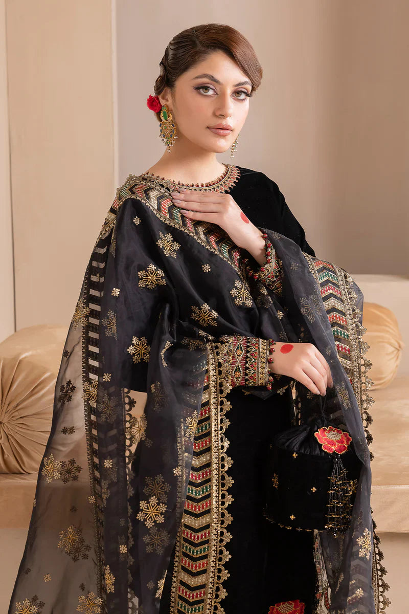 Embroidered Velvet Dress With Organza embroidered Dopata - VL978