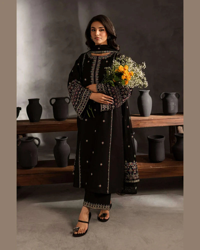 Batik- 3PC DHANAK EMBROIDERED SHIRT WITH DHANAK EMBROIDERED SHAWL - VL1230