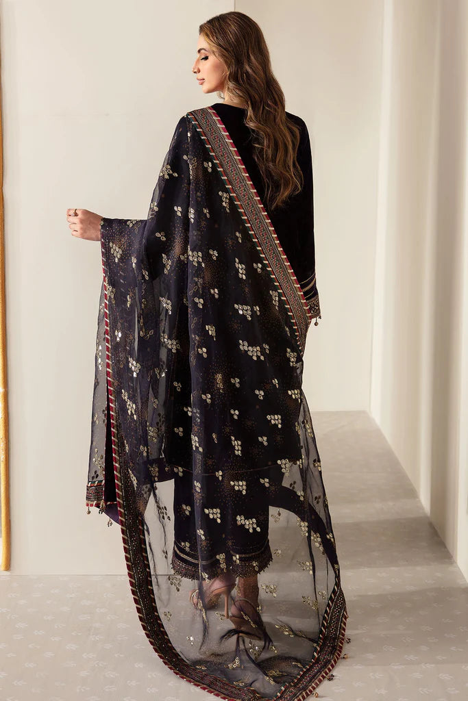 VL952 3-Piece Unstitched Heavy Embroidered Velvet Suit ( Four Sided Embroidered Organza Dupatta )