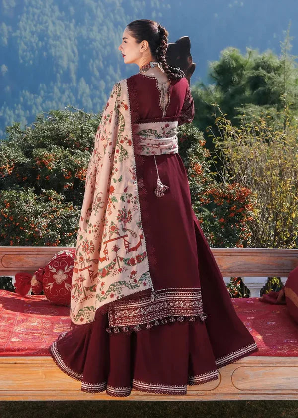 Hussain Rehar - 3PC Dhanak Chickenkari Embroidered Suit - VL1123