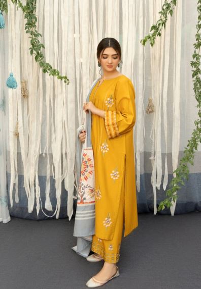 3-piece Lawn embroidered suit with Digital prited dupatta. VL703