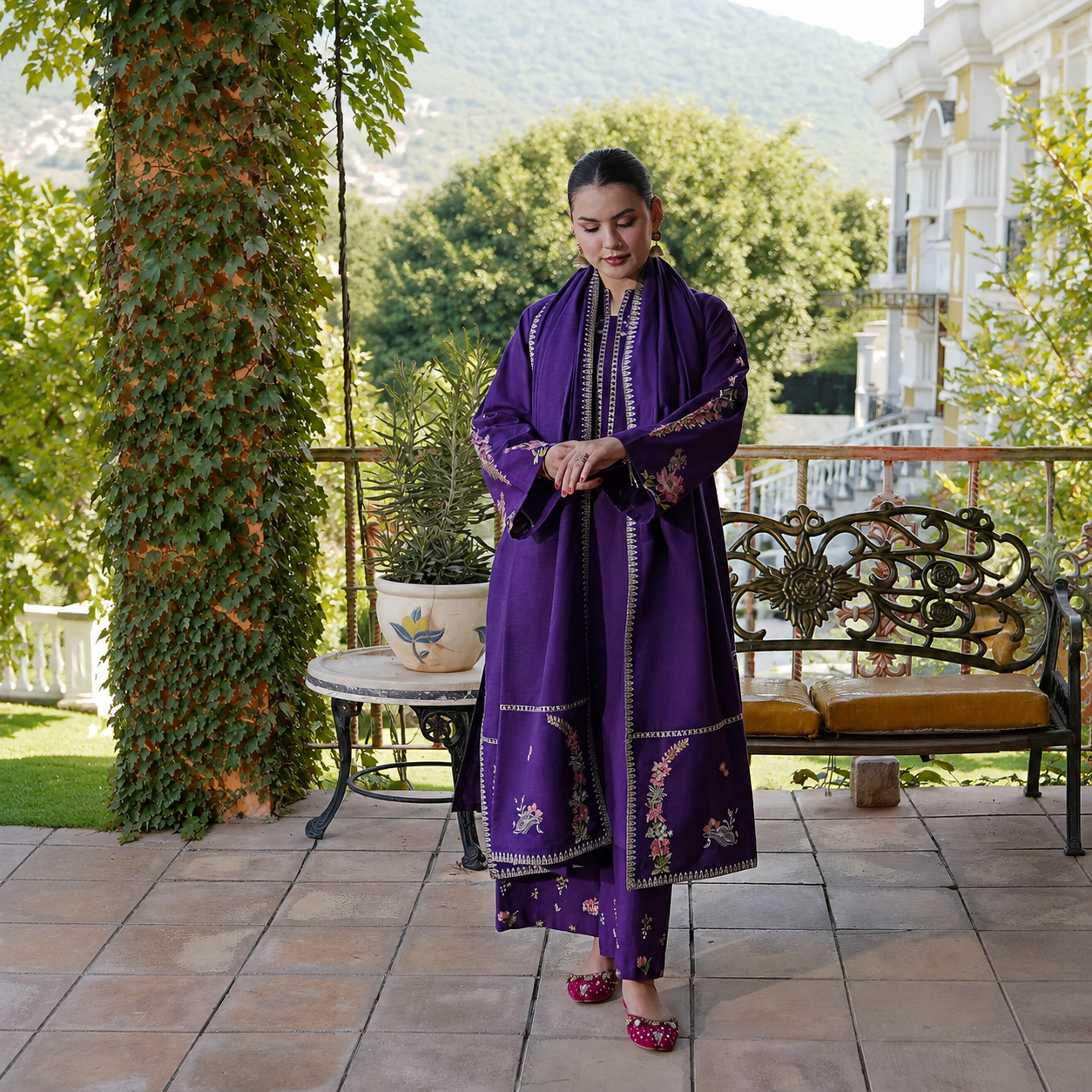 Urge - Winter 3PC Dhanak Embroidered Suit - Vl1400