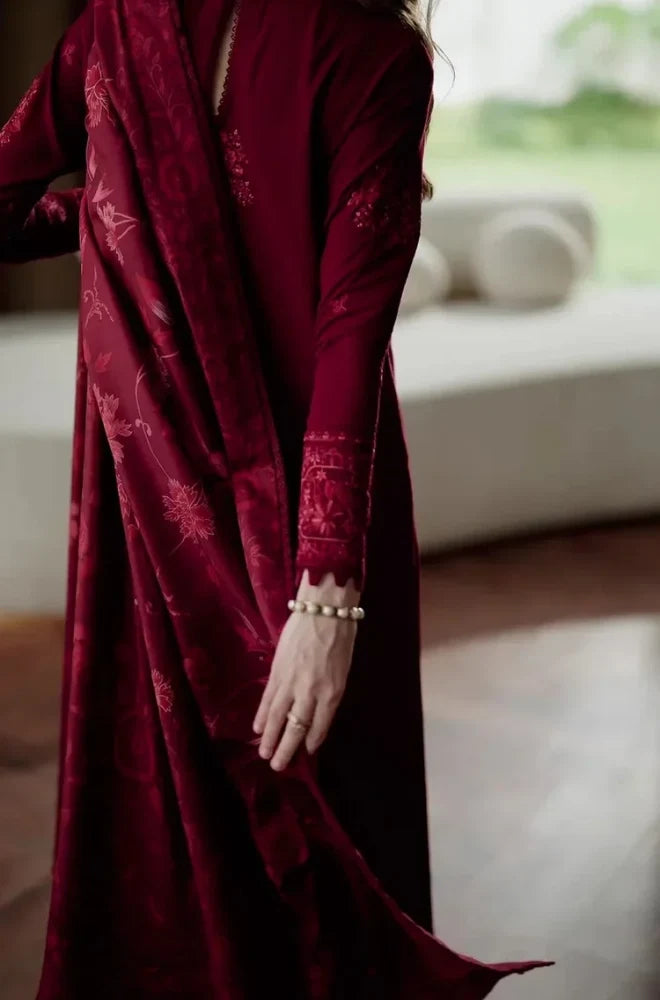 Zaib - 3PC Dhanak Embroidered Shirt With Wool Printed Dupatta and Trouser - VL1609