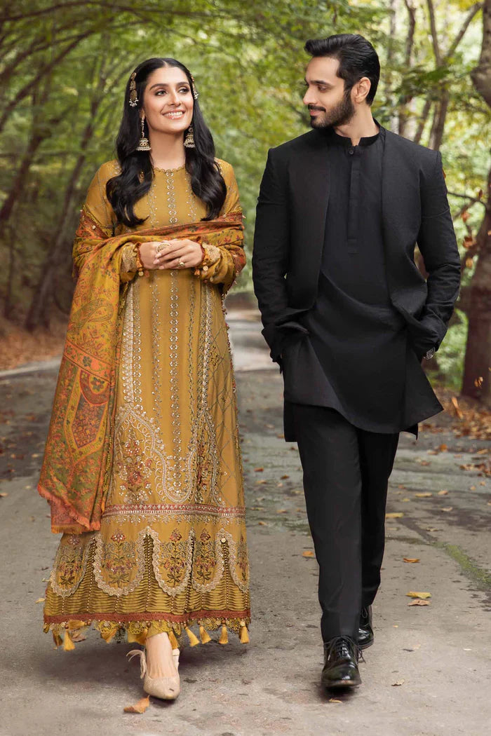 MARIA B 3PC Embroidered Dhanak with Digital Printed Wool Shawl - VL1113