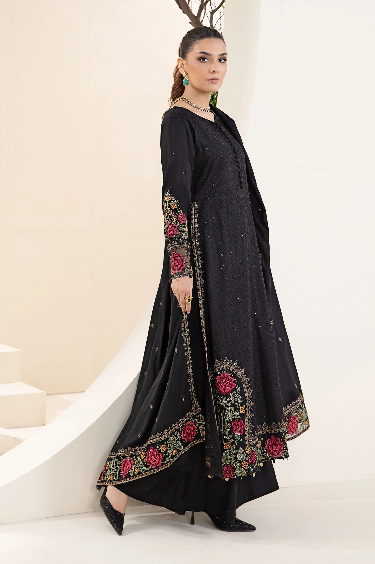 Khaddar 3 Piece Sequin Embroidered Dress - VL1143