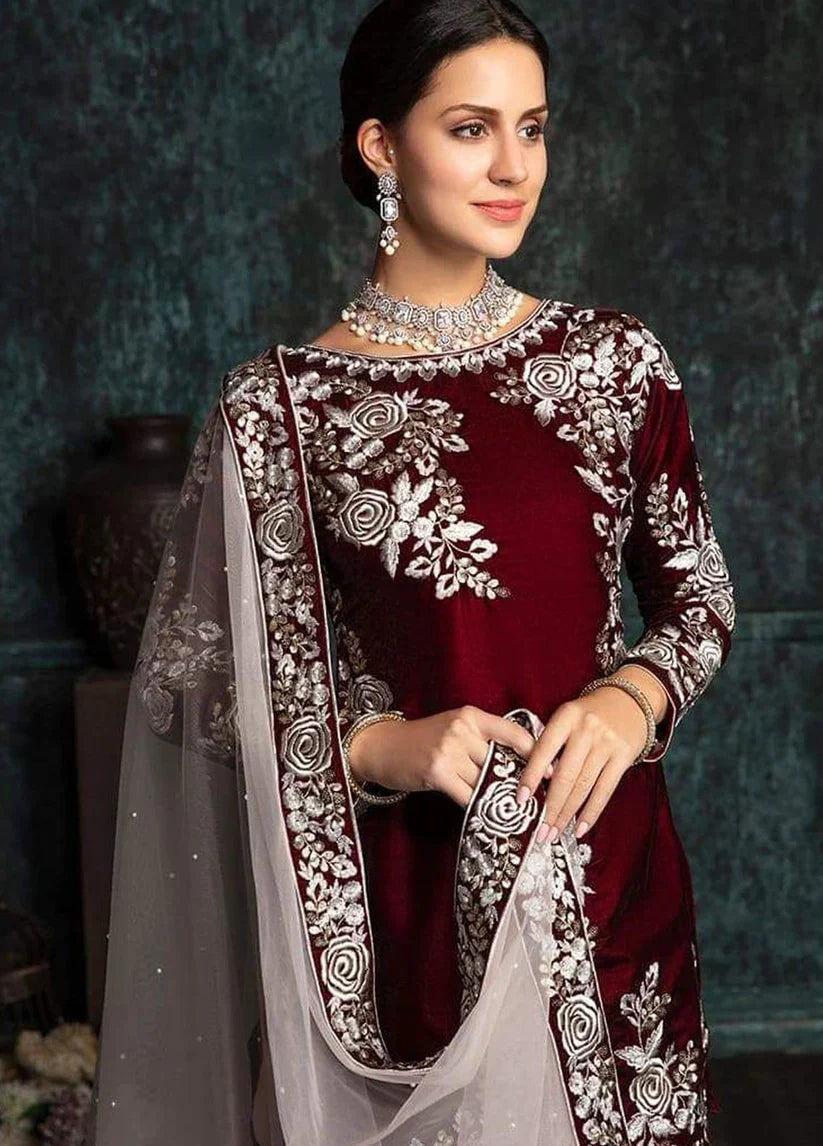 Jazmin - Embroidered Velvet 3-Piece Dress - VL985