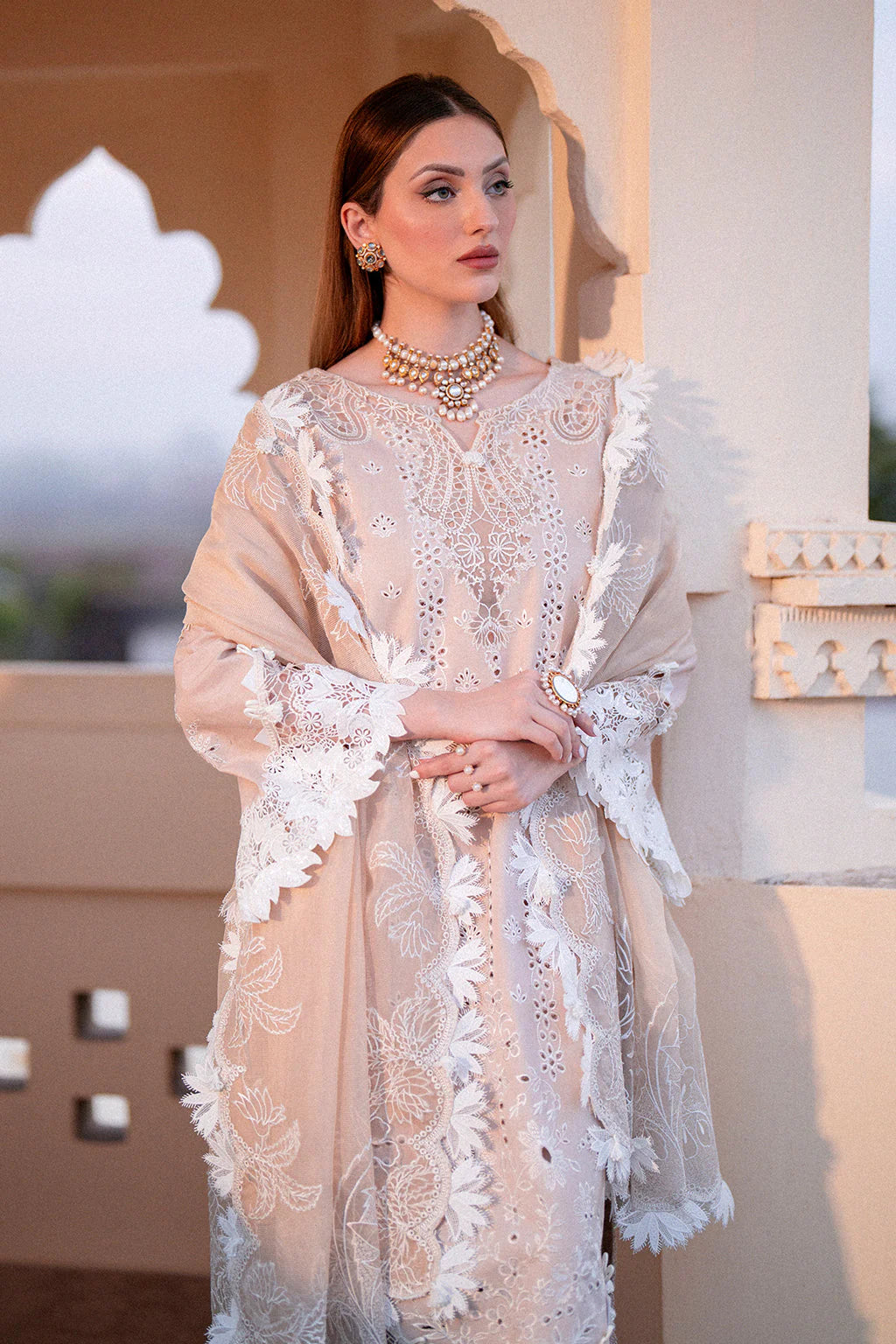 Zarpash Chikenkari Embroidered Dhanak Three Piece Zarpash - VL1187