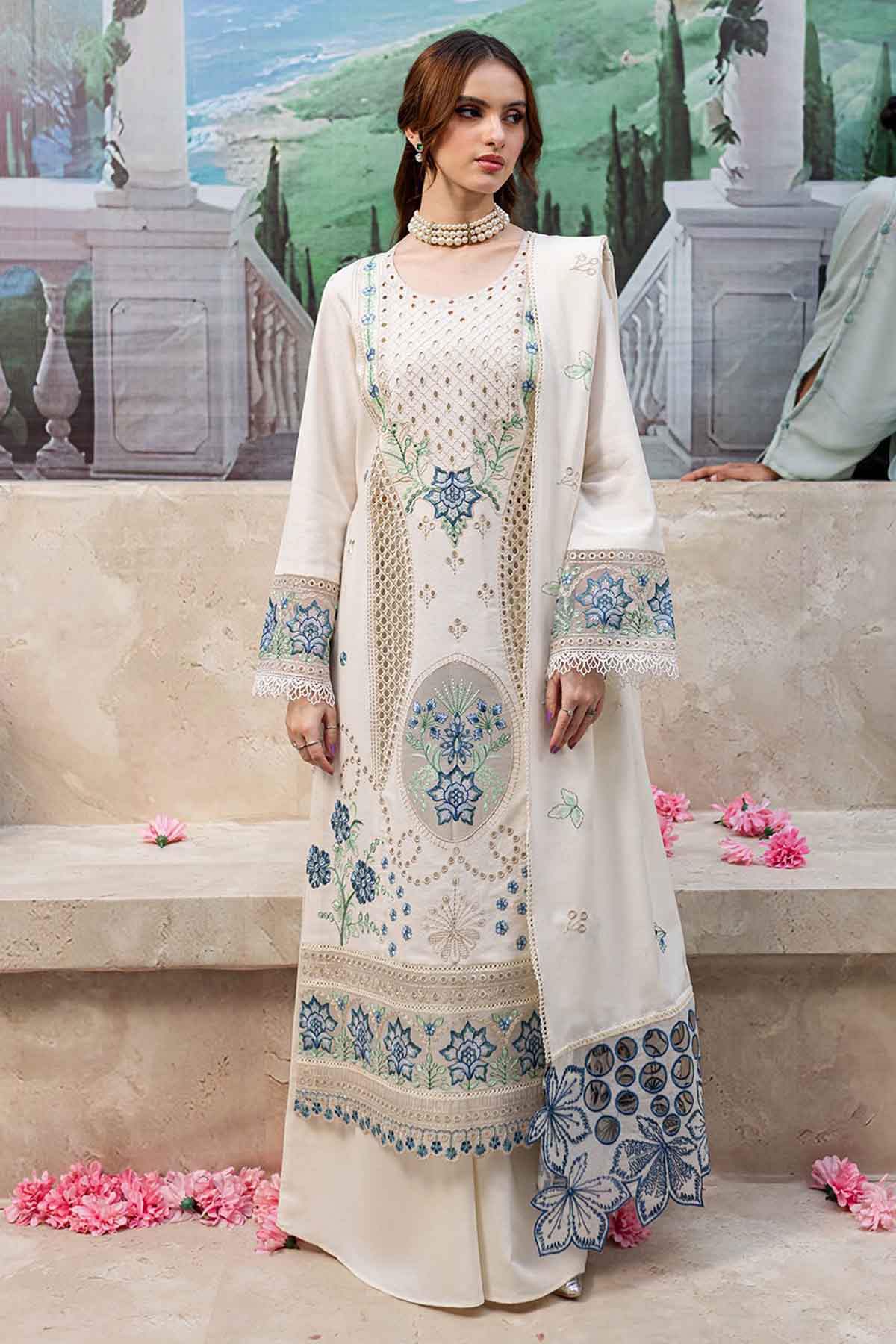 MAHNUR - 3PC LAWN HEAVY CHIKENKARI EMBROIDERED SUIT - VL1027