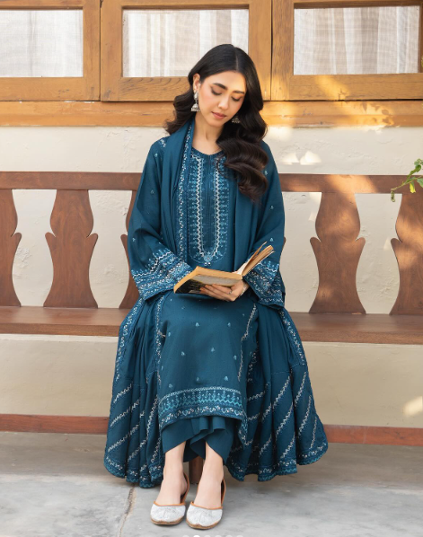 3PCs Embroidered Lawn Dress With Diamond Dupatta - VL1012