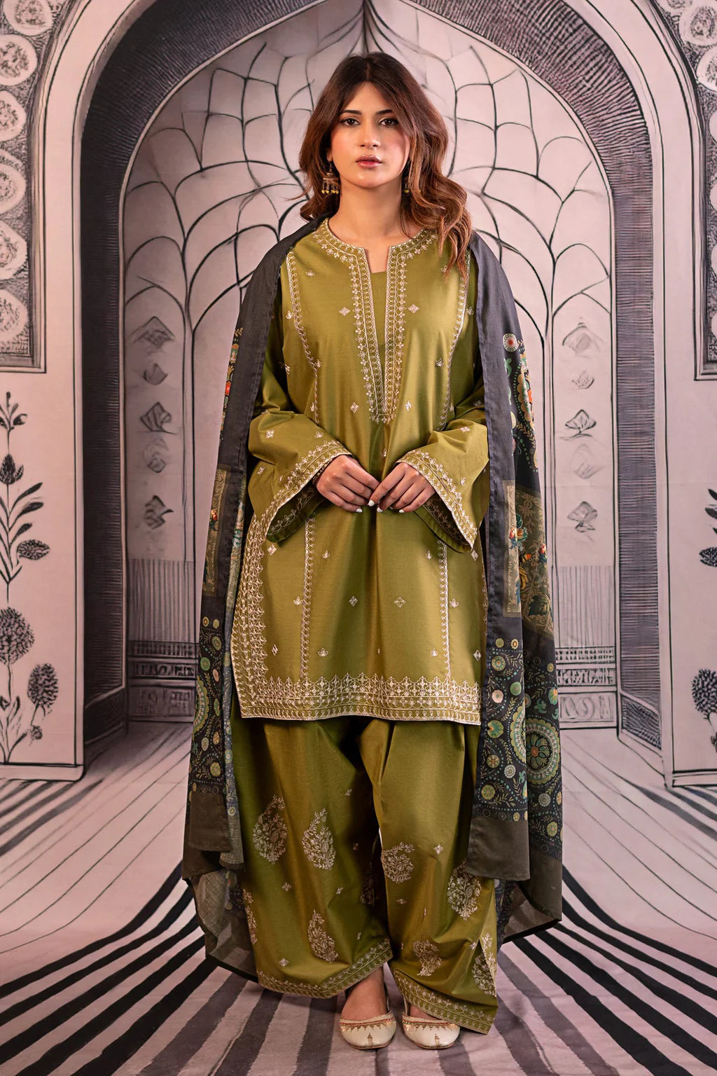 URGE-3PC DHANAK EMBROIDERED SUIT - zab1131