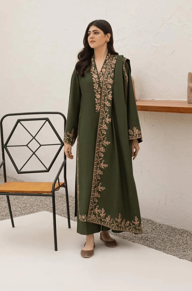 Agha Noor - Winter 3PC Dhanak Embroidered Suit - VL1235