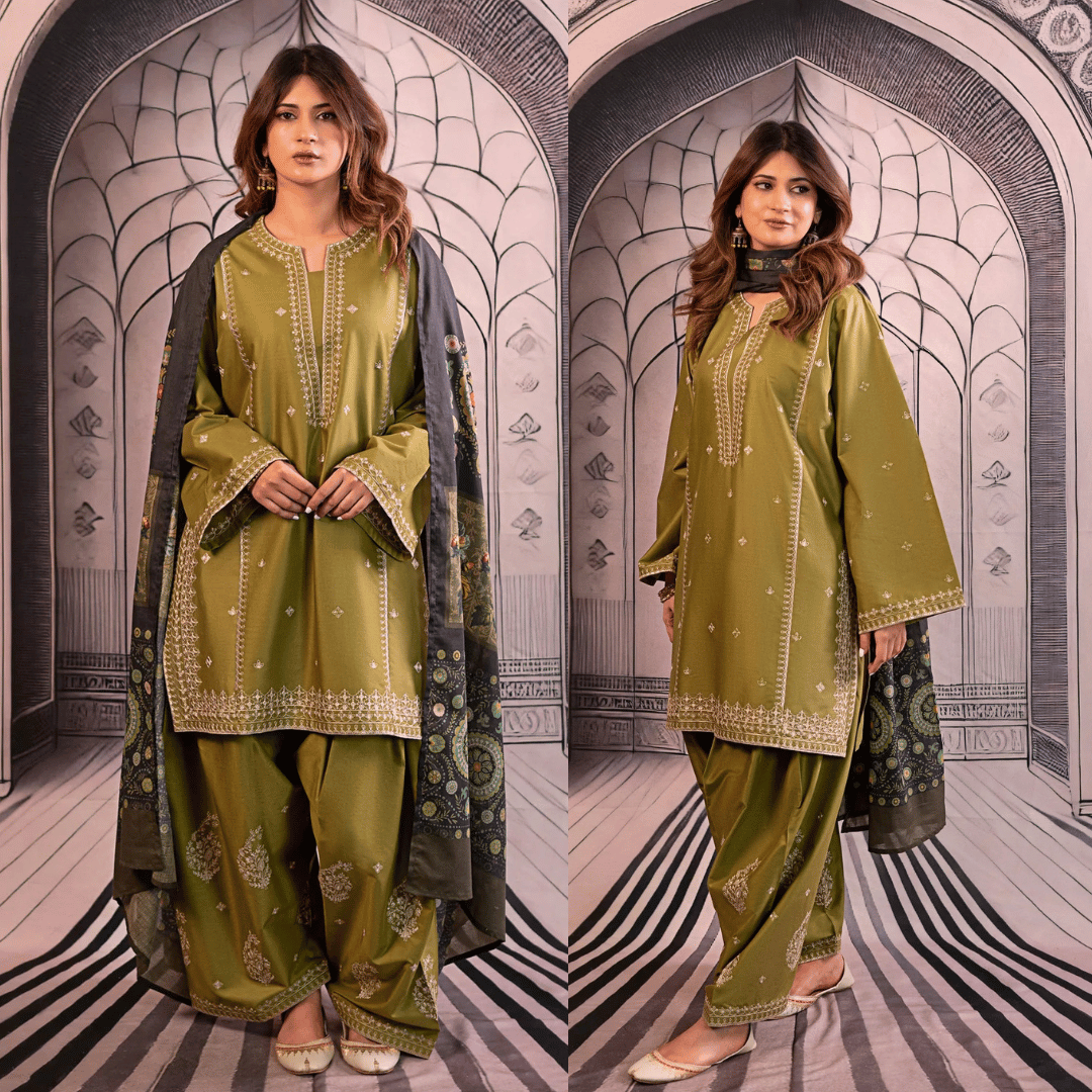 URGE-3PC DHANAK EMBROIDERED SUIT - zab1131
