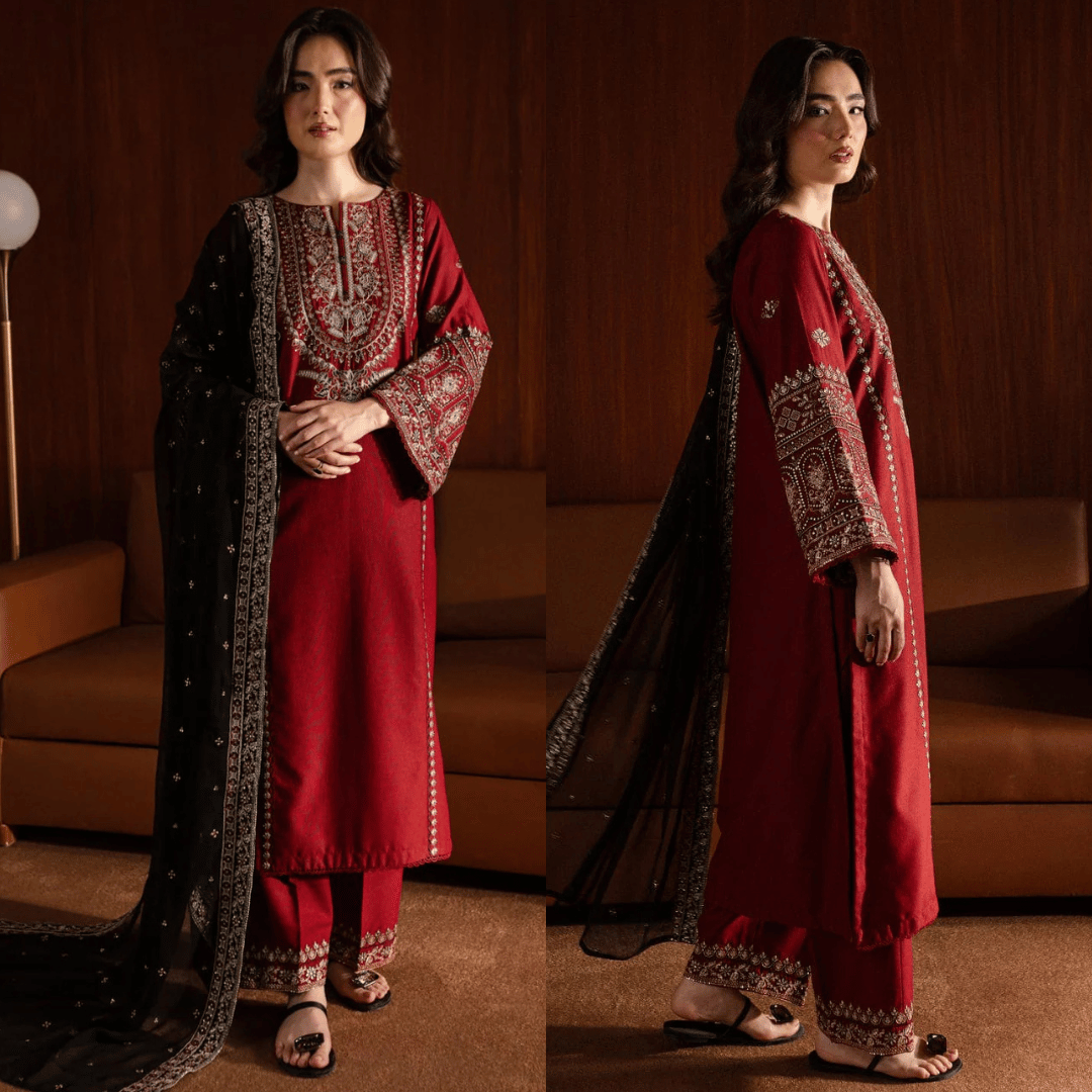 Bareeze Unstitched 3pcs Embroidered Dhanak Suit with Heavy Embroidered Shawl - VL1153