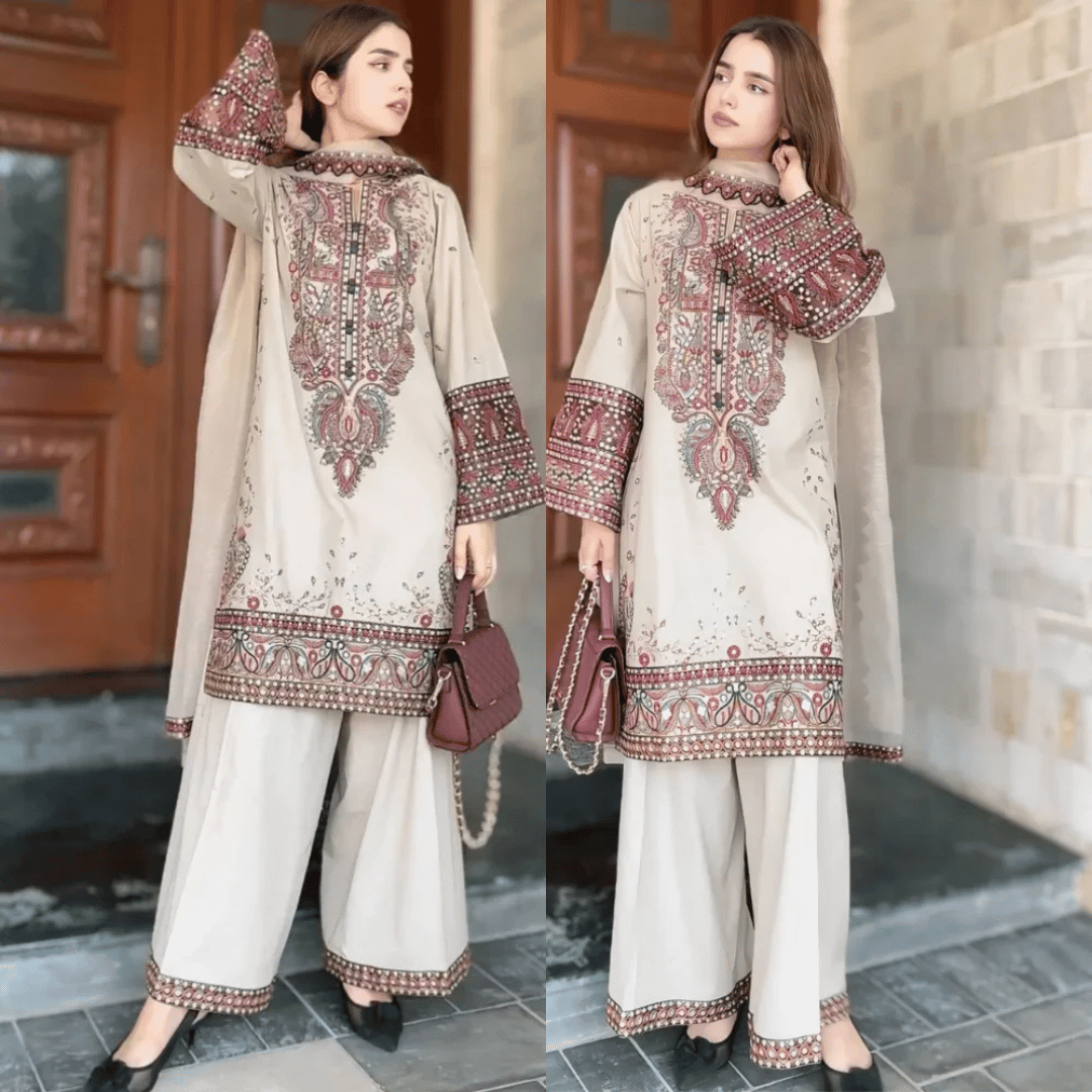 Maria .B. - Winter 3PC Dhanak Chickenkari Embroidered Suit - VL1158