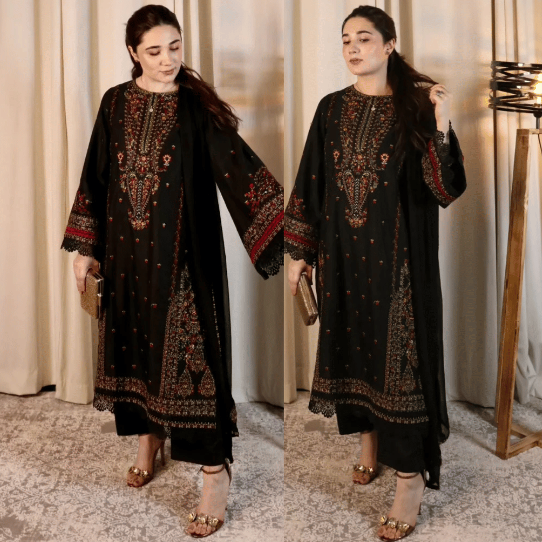 Zara Shahjahan - Winter 3PC Dhanak Embroidered Suit - VL1195 Veezal Zara Shahjahan - Winter 3PC Dhanak Embroidered Suit - VL1195 Veezal
