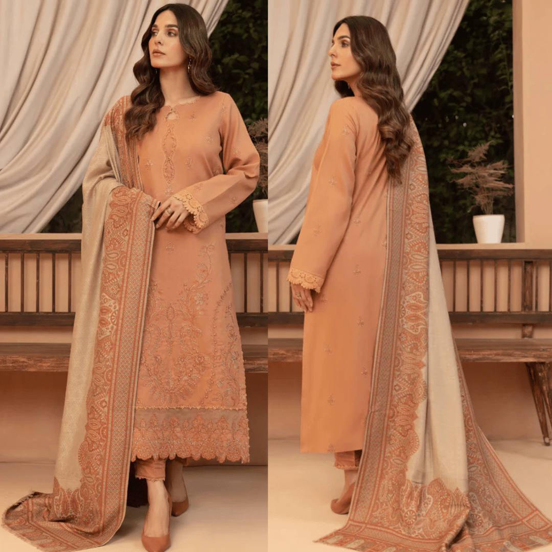 Bin ilyas - Winter 3PC Dhanak Embroidered Suit - VL1275