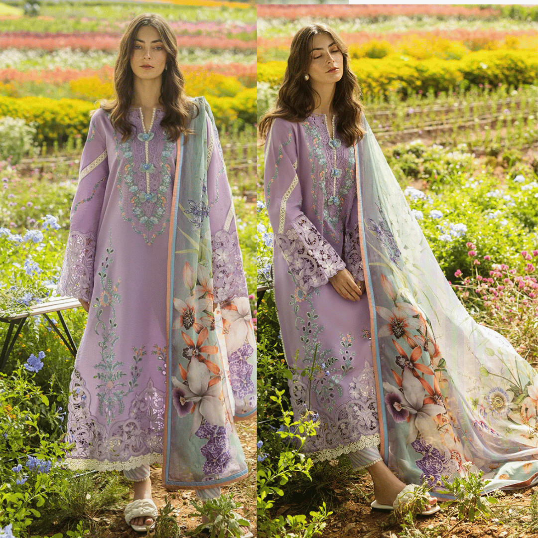 Maria B - 3PC Dhanak Chickenkari Embroidered Suit - VL1029
