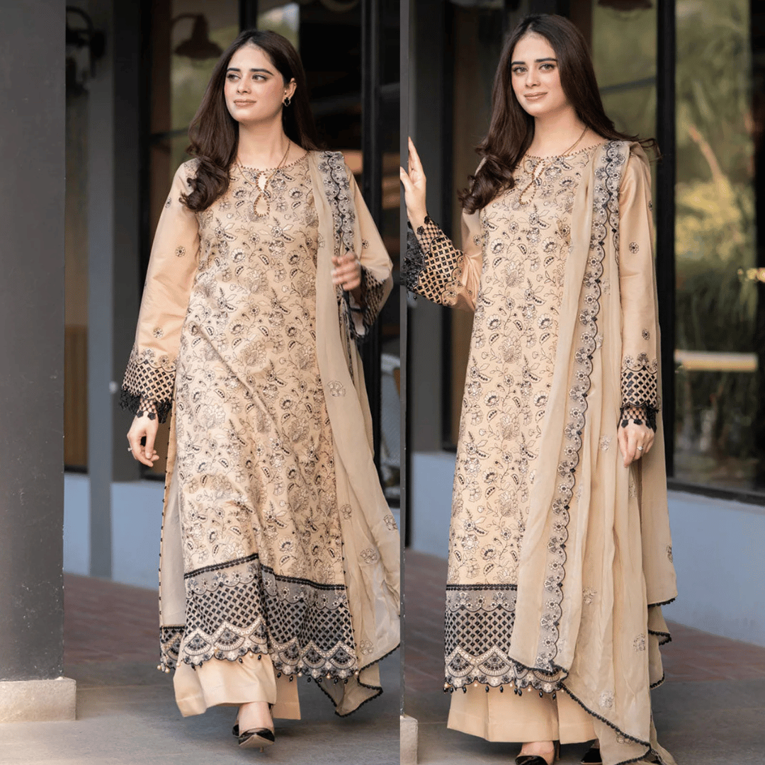 Jade - 3PC Dhanak Chickenkari Embroidered Suit - VL1035