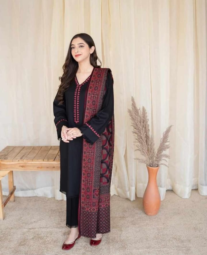 VL685 3PC Dhanak Embroidered Suit With Digital Printed Shawl