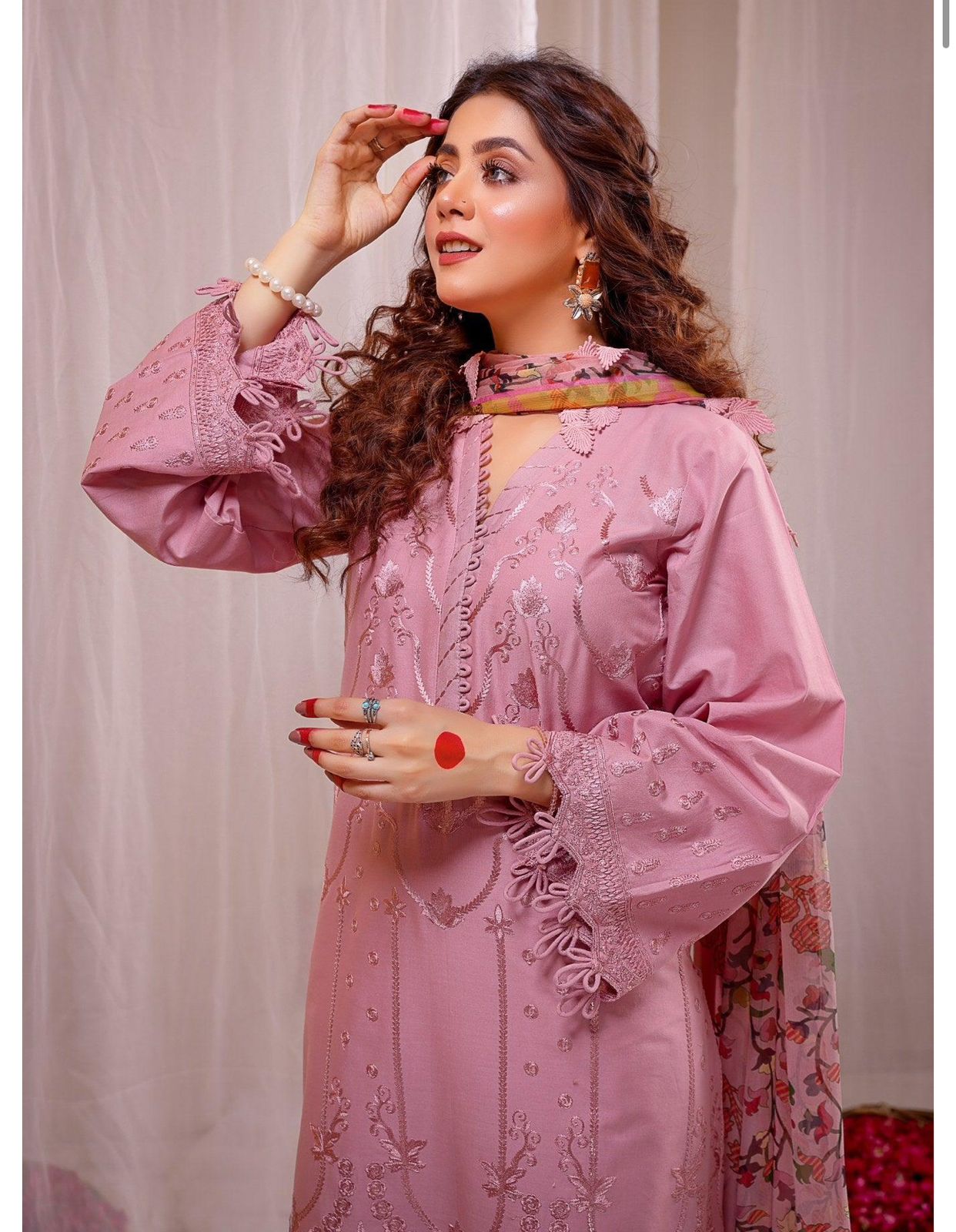 VL724 3PC Dhanak Heavy Embroidered Shirt & Digital Print Wool Shawl