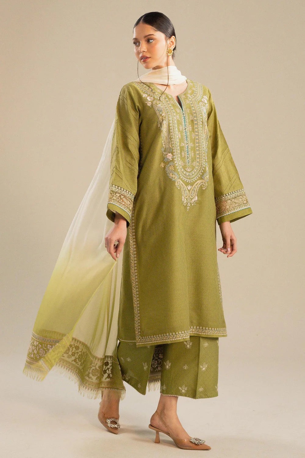 Zara Shahjahan - Embroidered Lawn 3pc with Embroidered Chiffon Dupatta- VL1335