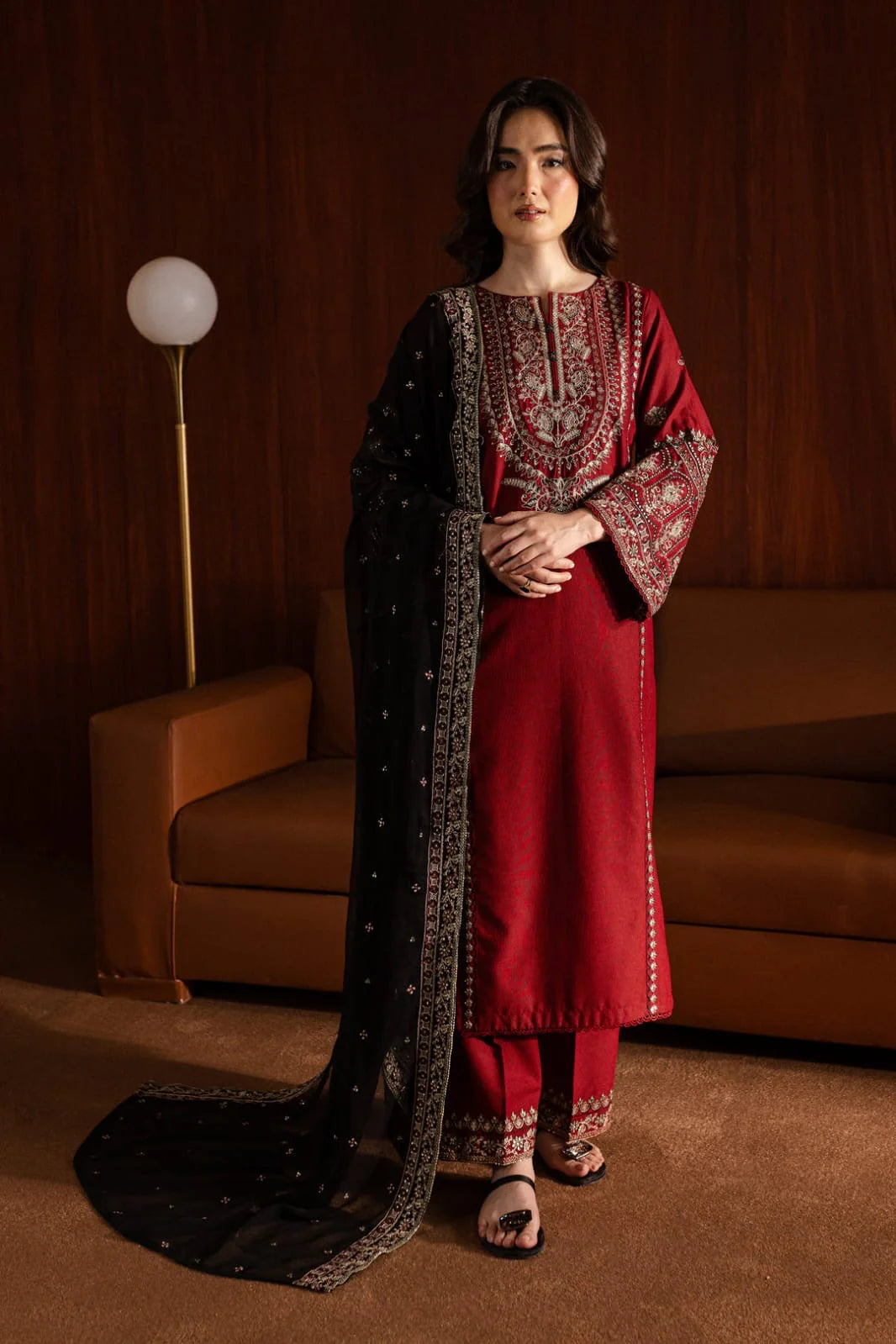 Bareeze Unstitched 3pcs Embroidered Dhanak Suit with Heavy Embroidered Shawl - VL1153