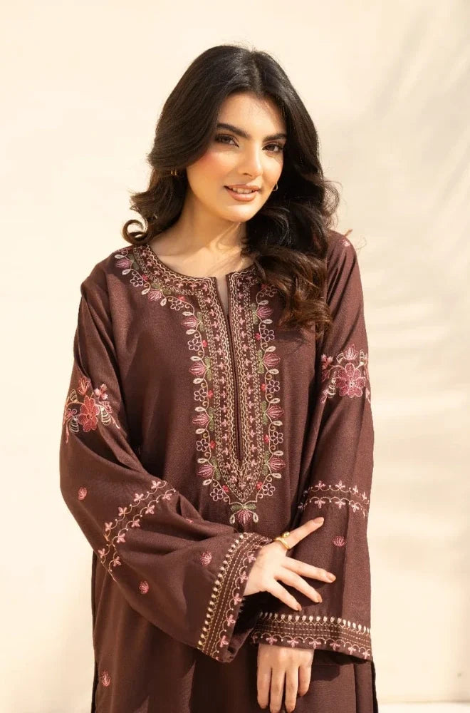 3PC Dhanak Embroidered Shirt With Wool Printed Dupatta and Trouser - VL1607