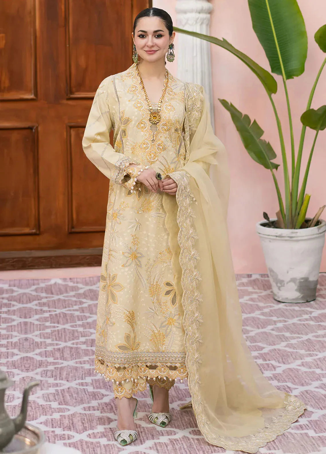 Qalamkar - Dhanak 3-Piece Embroidered Dress - VL1162