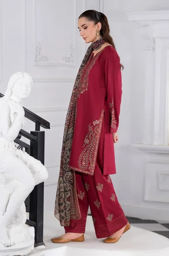 Sapphire - 3PC Dhanak Embroidered Shirt With Pashmina Printed Dupatta and Trouser - VL1675
