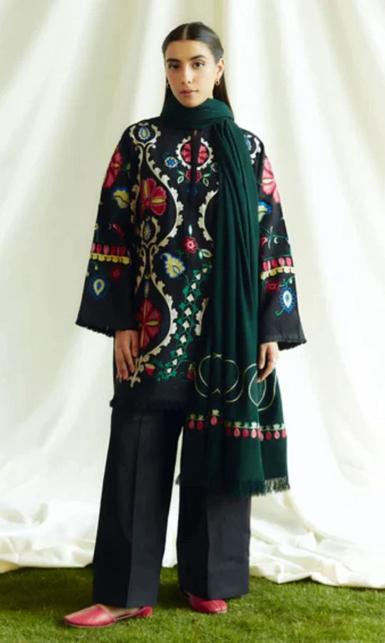 VL874 WINTER 3-Pc Embroidered Khadder Suit with Heavy Embroidered Dhanak Shawl