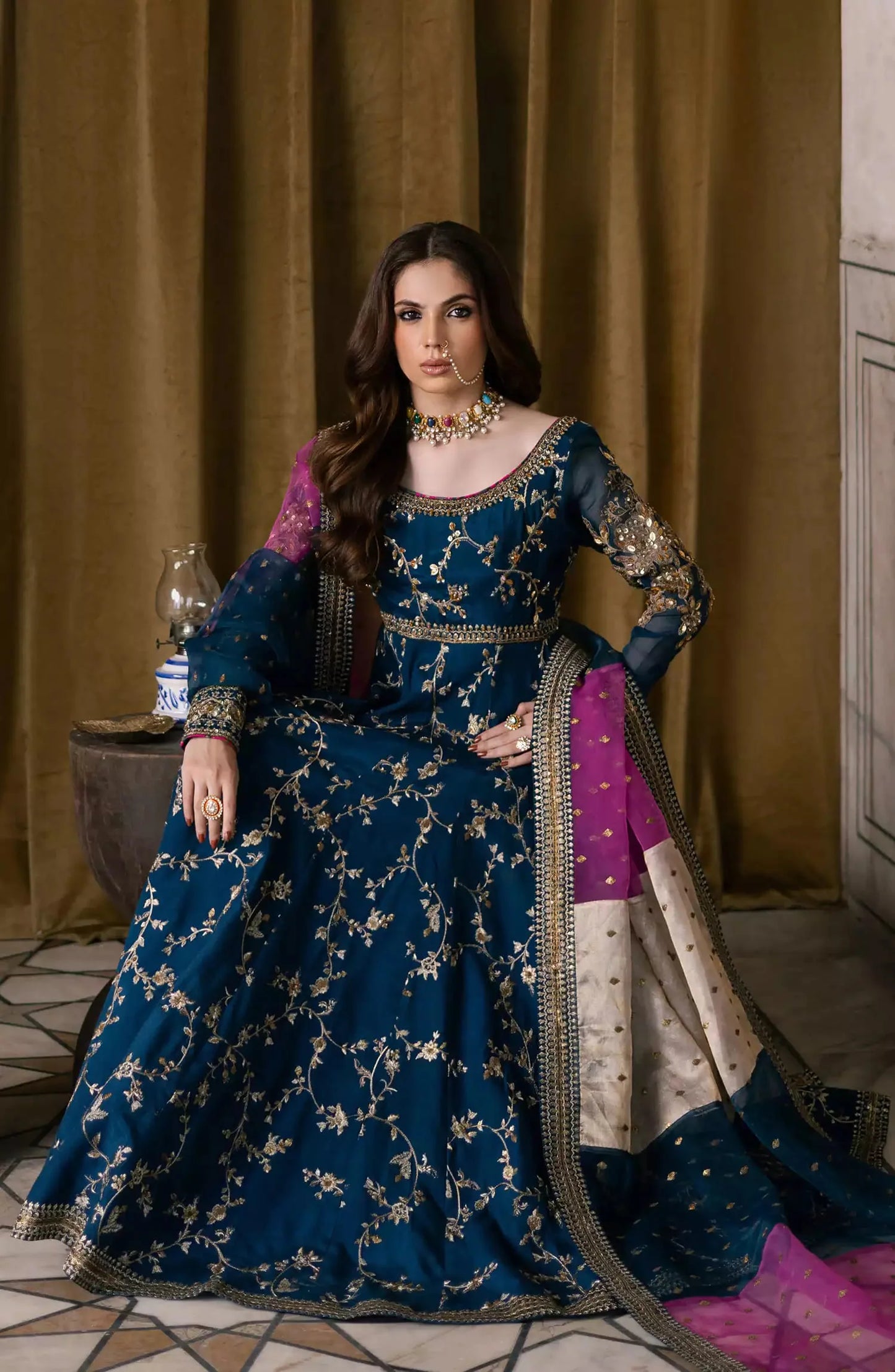 Maryum N Maria 3 piece kataan silk frock style embroidered suit - VL1146